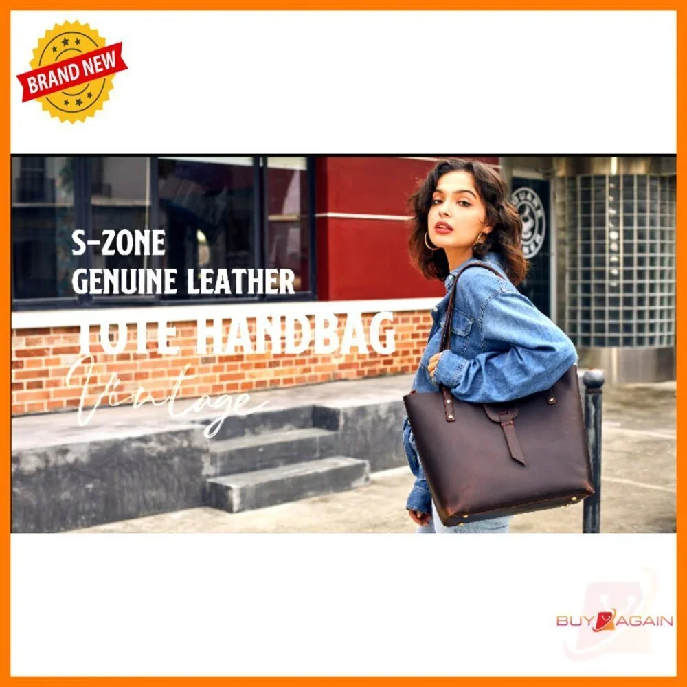 Large Genuine Leather Tote Bag with Removable Organizer for Work